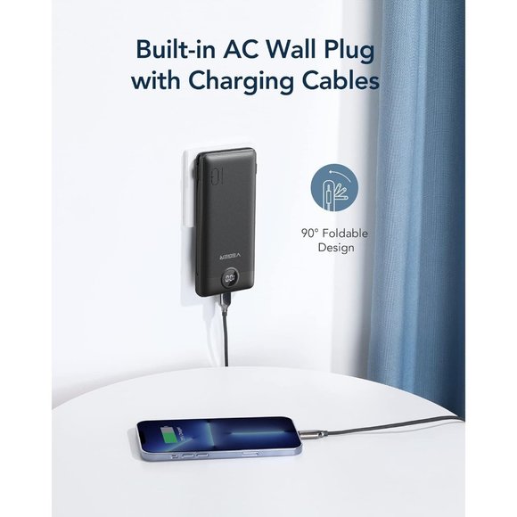 Power Bank for iPhone Built in Cables Fast Charging USB C Slim 10000 - Picture 2 of 7